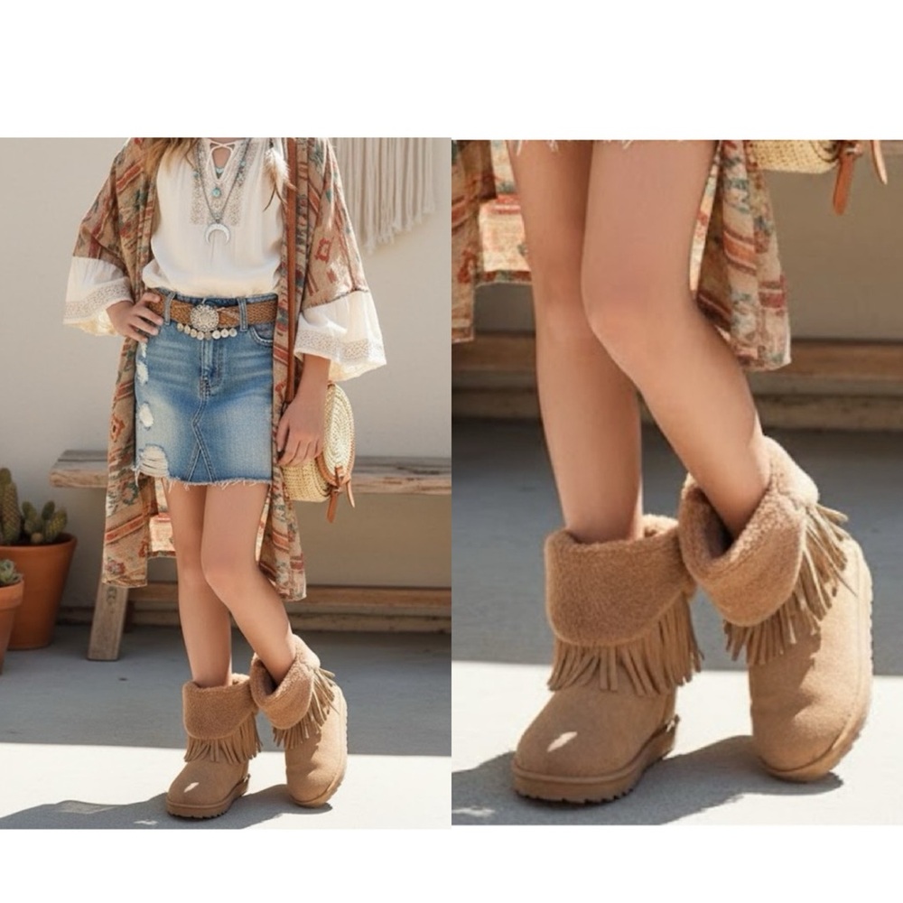 NWT- Boots- Fringed Boho Faux Suede Boots- Children’s- Mudd